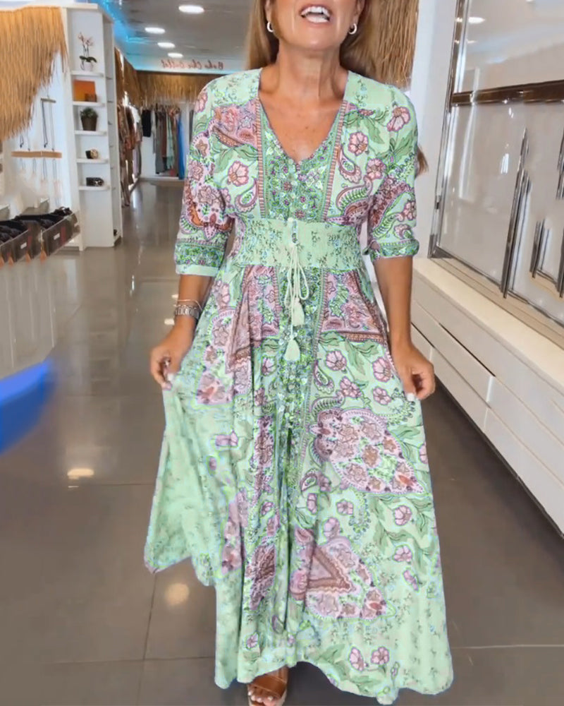 Janeviz™ - V-neck 3/4 Sleeve Holiday Dress
