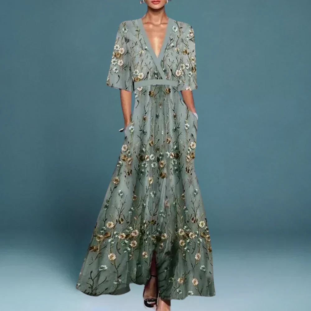 Jamie | Stylish V-Neck Floral Maxi Dress