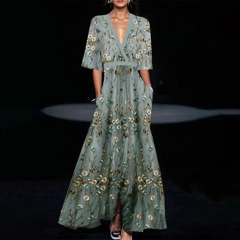 Jamie | Stylish V-Neck Floral Maxi Dress