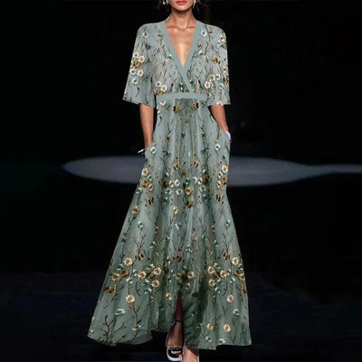 Jamie | Stylish V-Neck Floral Maxi Dress